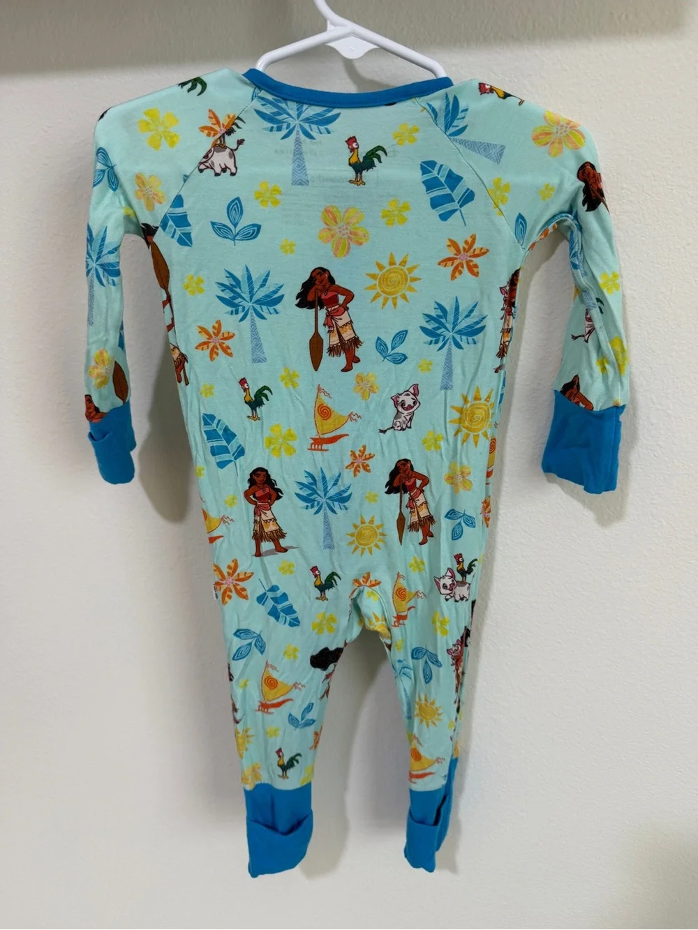 Little Sleepies Aqua Disney’s Moana Print Footed Pajamas with Bright Blue Trim